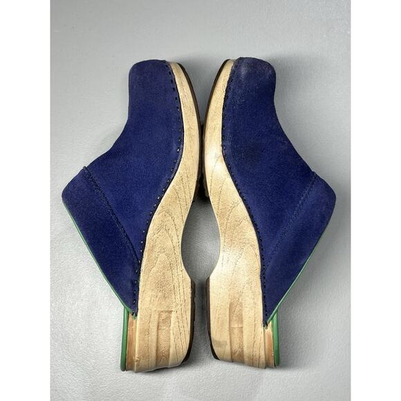 LL Bean Slide Clogs Womens 8 Blue Suede Sailboat Logo Slip On Preppy Coastal - Picture 8 of 13